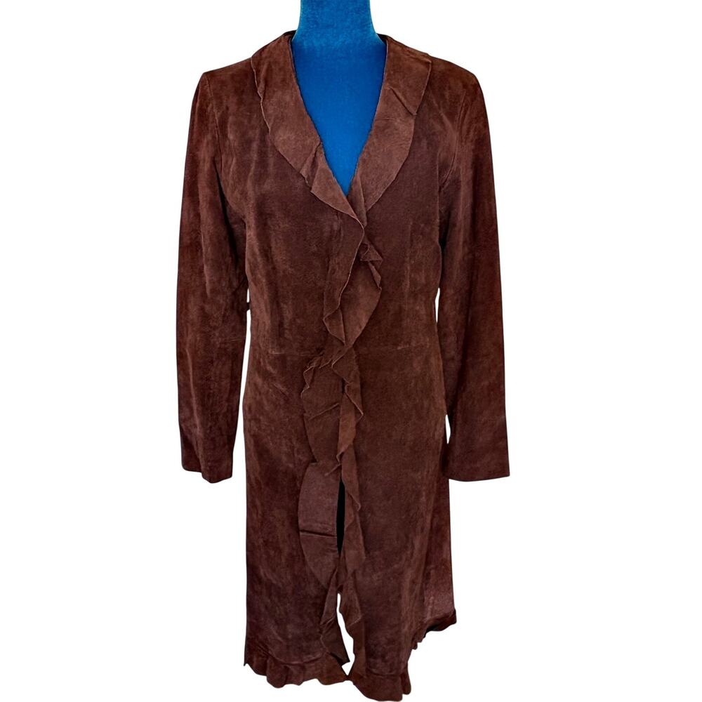 Vintage Y2K Wilsons Leather Suede Ruffled Long Maxi Coat Western Steampunk Boho